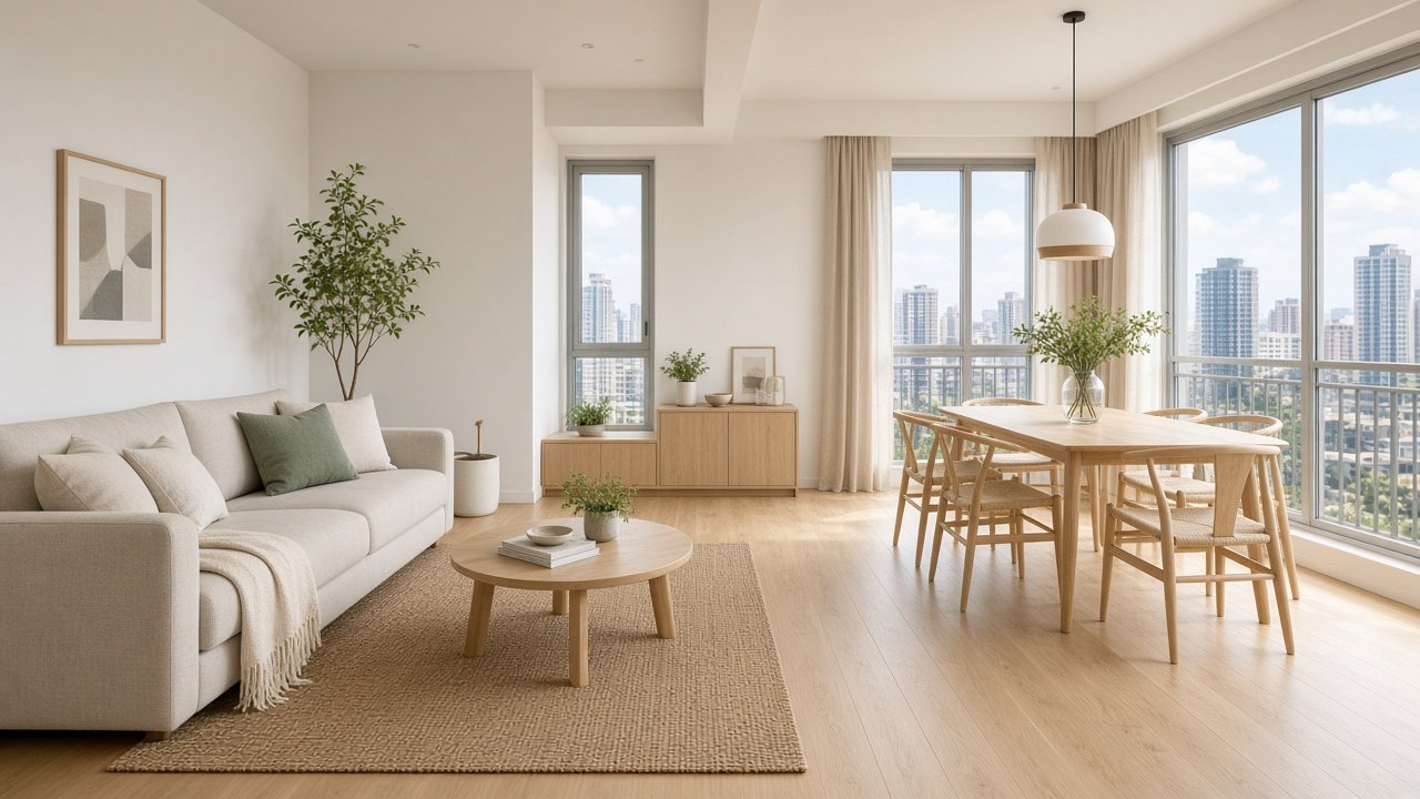 Living & dining — Scandinavian HDB 4-room design