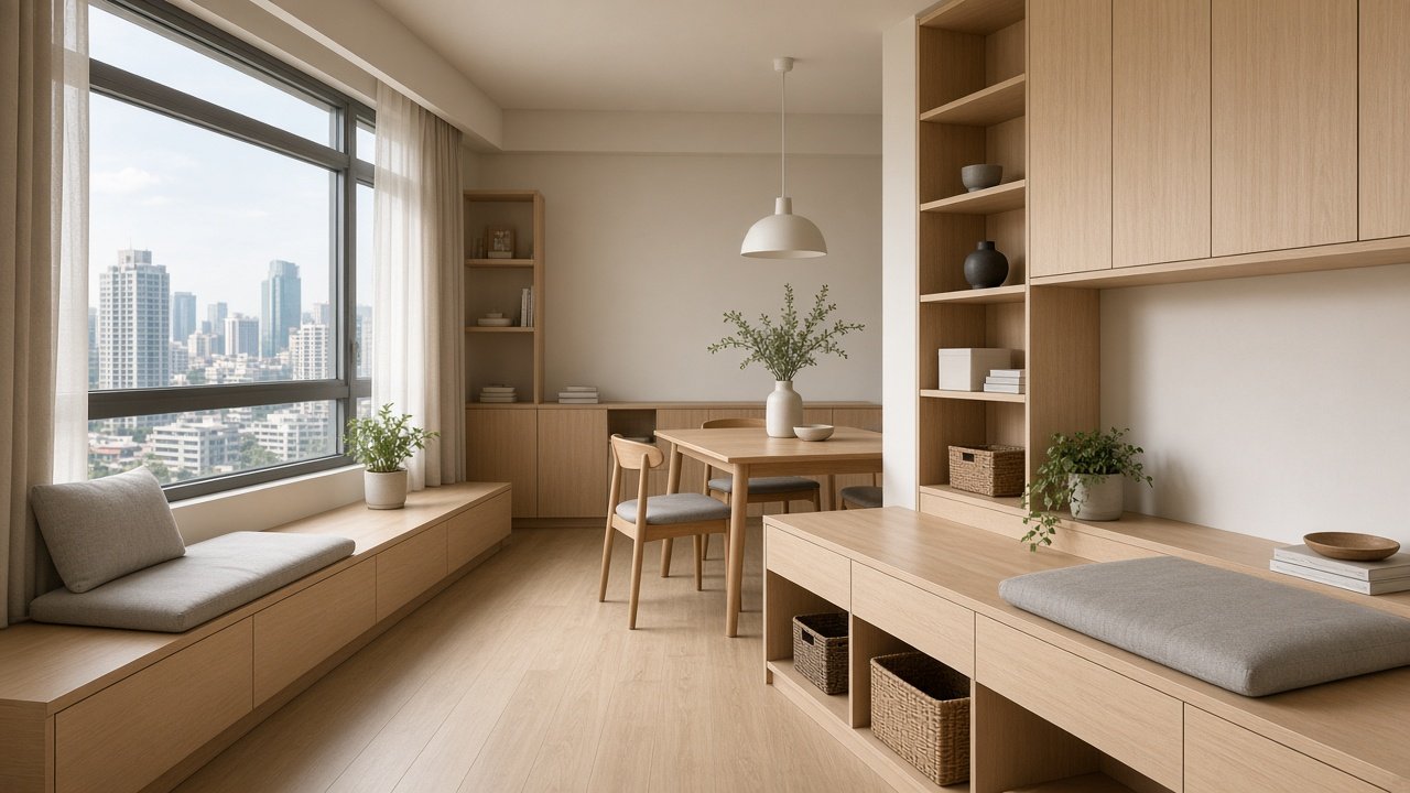 Living & dining — Muji HDB 4-room design