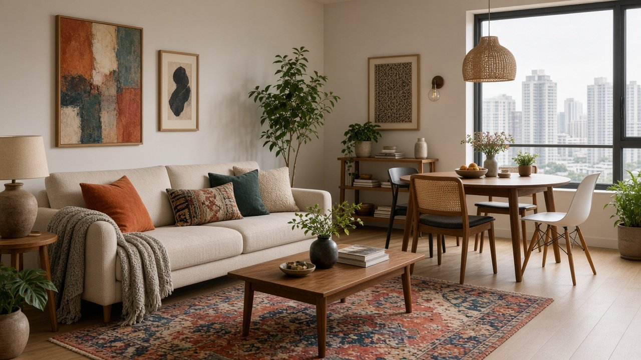 Living & dining — Eclectic HDB 4-room design
