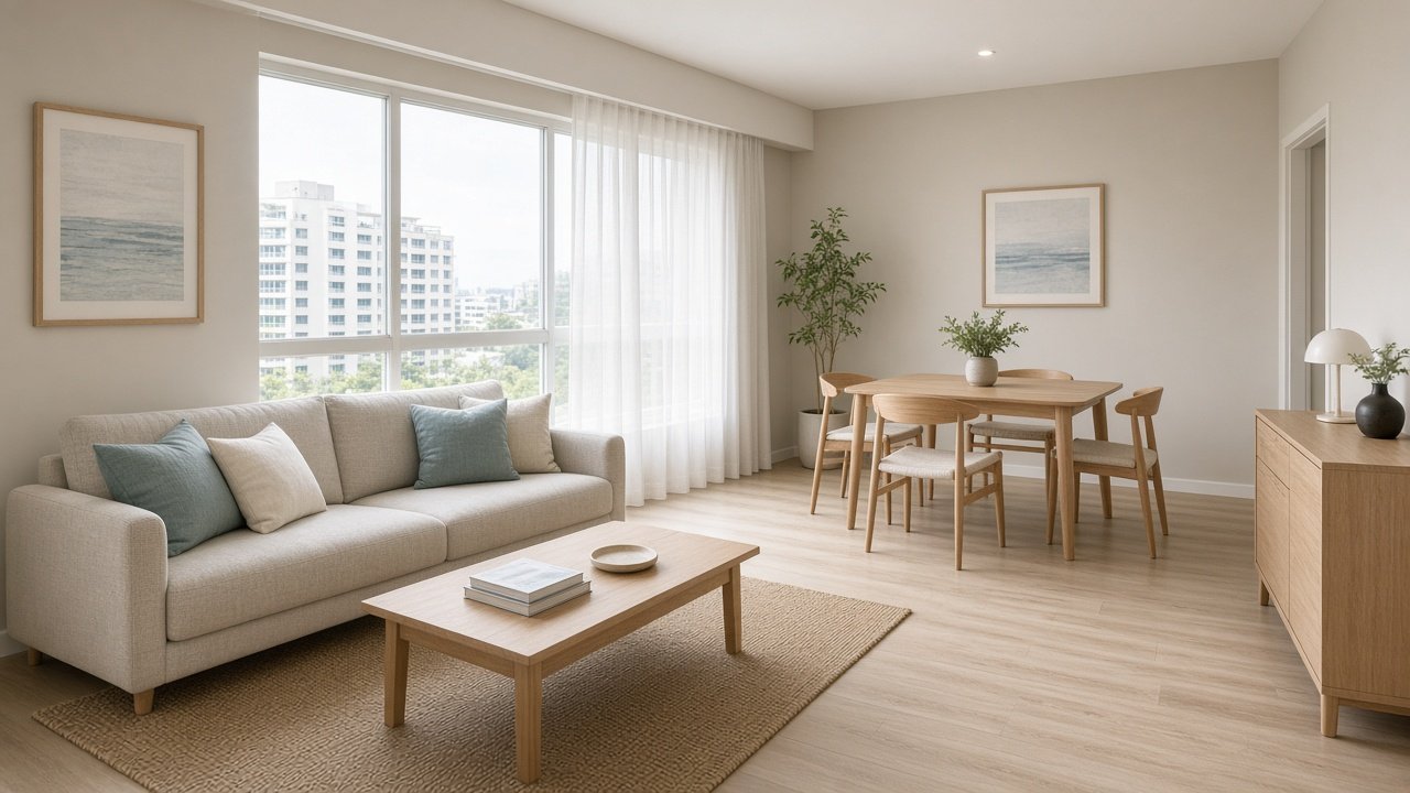 Living-dining — Coastal HDB 4-room design